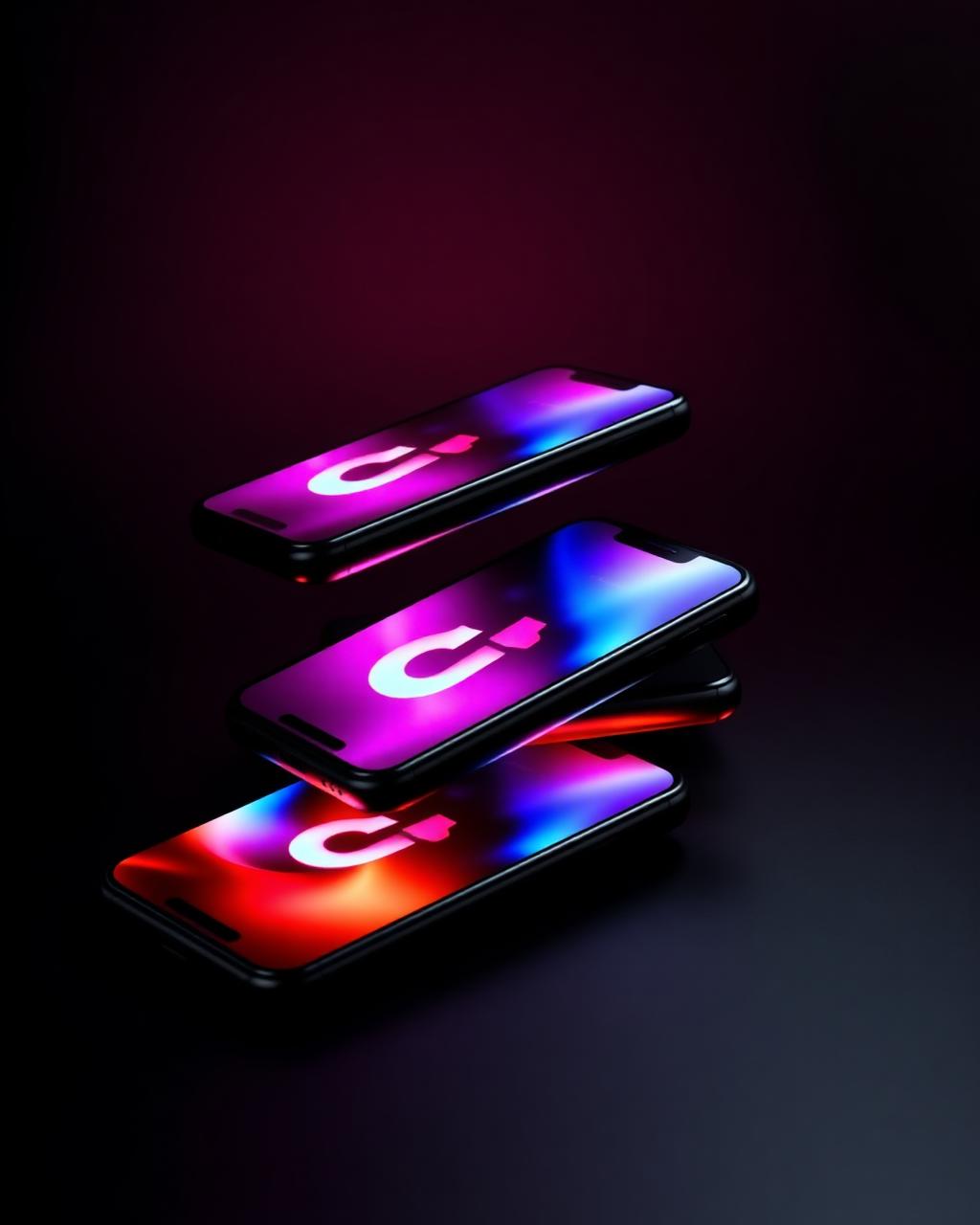 Stack of phones glowing with vibrant viral content